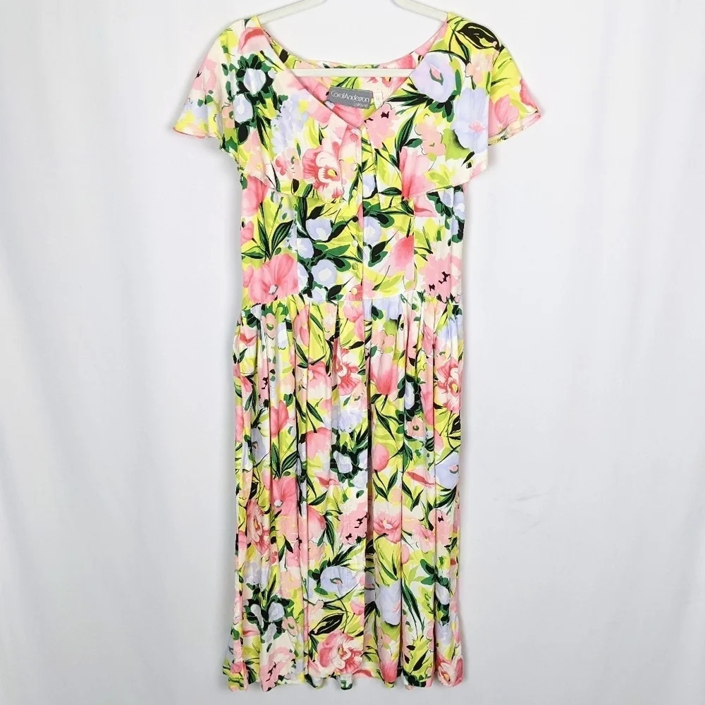 Vintage 1980’s Carol Anderson Classic Stunning Secretary Shirt Dress Floral M